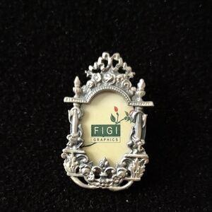 Vintage Figi Graphics Silver-tone Ornate Photo Brooch Victorian Style